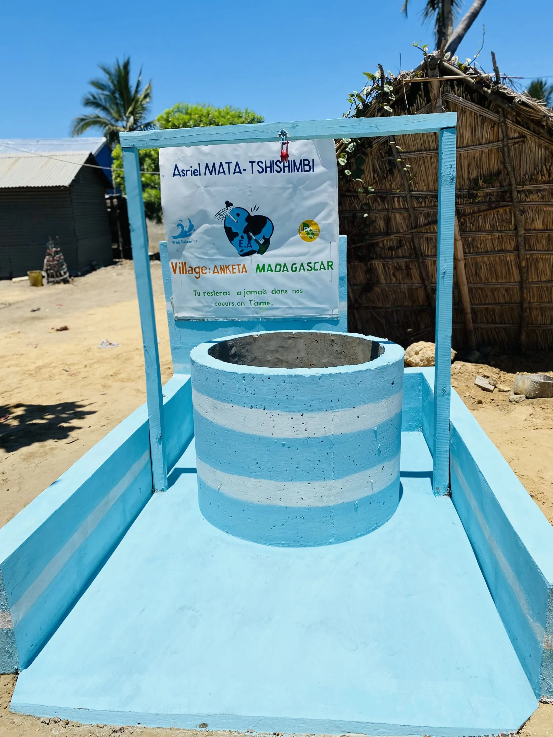 Blue well in a village in Madagascar.