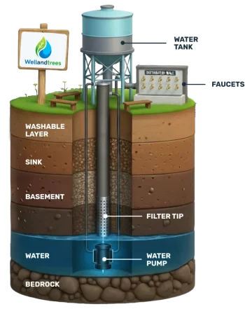 Well community - hand-pump water well built by Well & Trees in Pakistan